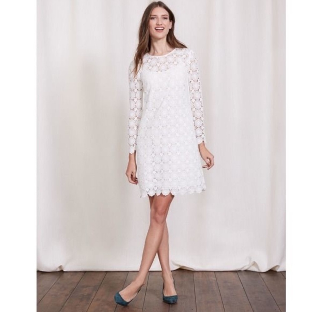 Boden Floral White Lace Long Sleeve Dress 2R - Picture 2 of 11